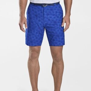 New Peter Millar Carrboro Fan Palm Twill Performance Shorts in Deep Ocean Sz 32